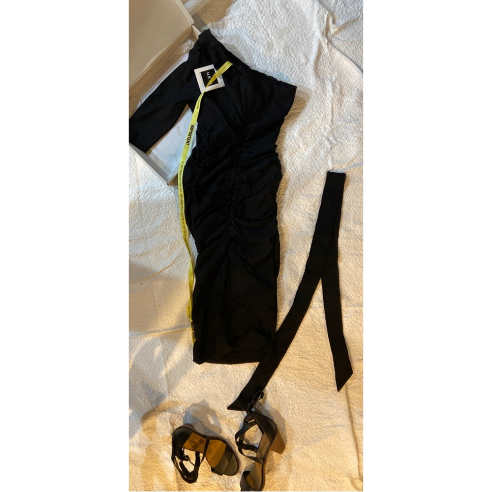 NWT Black Asymmetric One Sleeve Ruched‎ Bodycon Cocktail Party Dress Size M - Picture 5 of 8